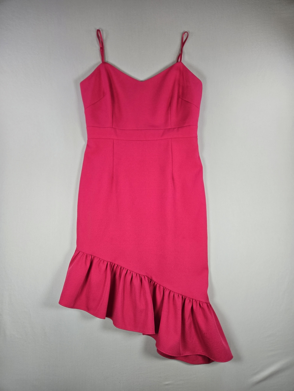 NWT Chelsea28 Asymmetrical Ruffle Hem V-Neck Dress Fuchsia Pink Size 4P